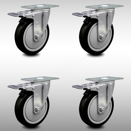 Service Caster 5 Inch SS Black Polyurethane Top Plate Caster Set Total Lock Brake SCC SCC-SSTTL20S514-PPUB-BLK-4